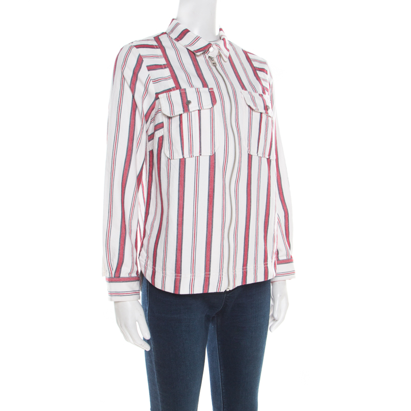 

Zadig and Voltaire Red and White Striped Cotton Twill Tach Raye Zipped Shirt