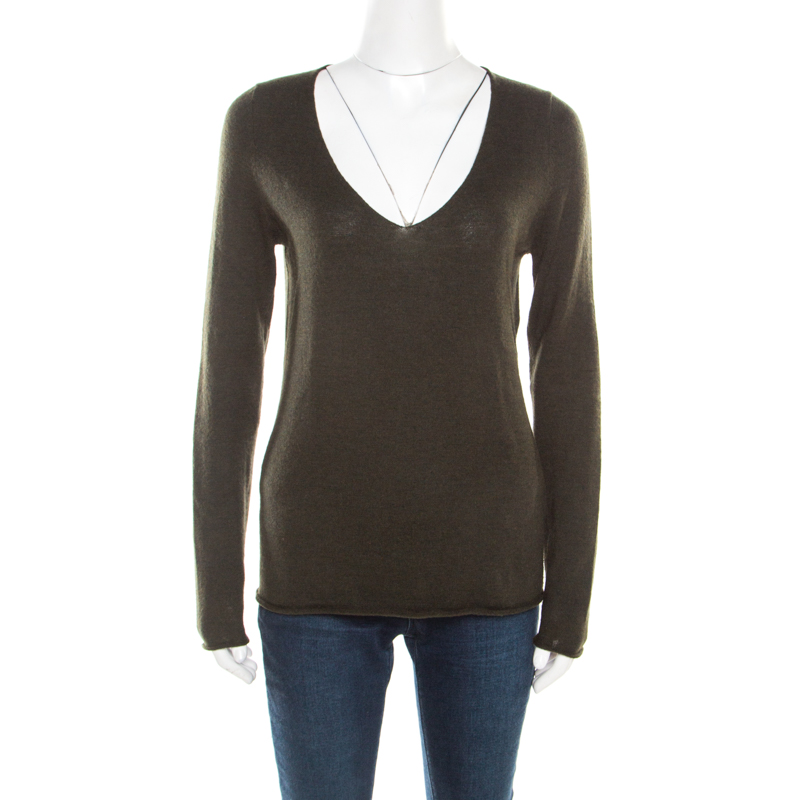 Zadig and Voltaire Green Wool and Cashmere Sequined Elbow Patch Detail Nosfa Sweater S
