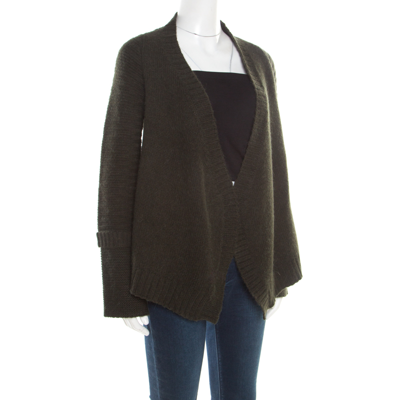 

Zadig and Voltaire Military Green Alpaca and Lambswool Open Front Daily Aln Cardigan