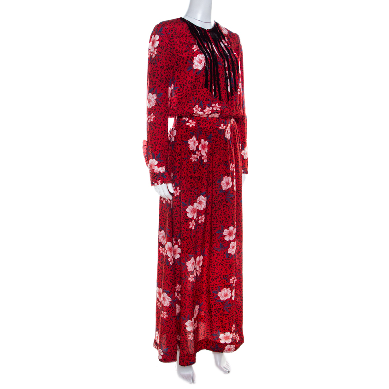 

Zadig and Voltaire Red Floral Print Silk Remus Long Pensees Dress
