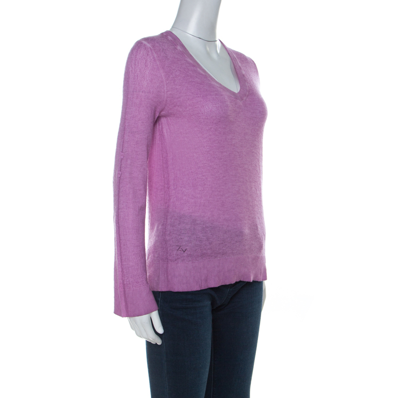 

Zadig and Voltaire Lilac Purple Stone Wash Finish Wool Blend Knit V Neck Rilby Sweater