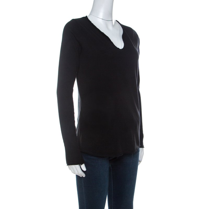 

Zadig and Voltaire Black Cotton V Neck Long Sleeve Tunys ML T Shirt