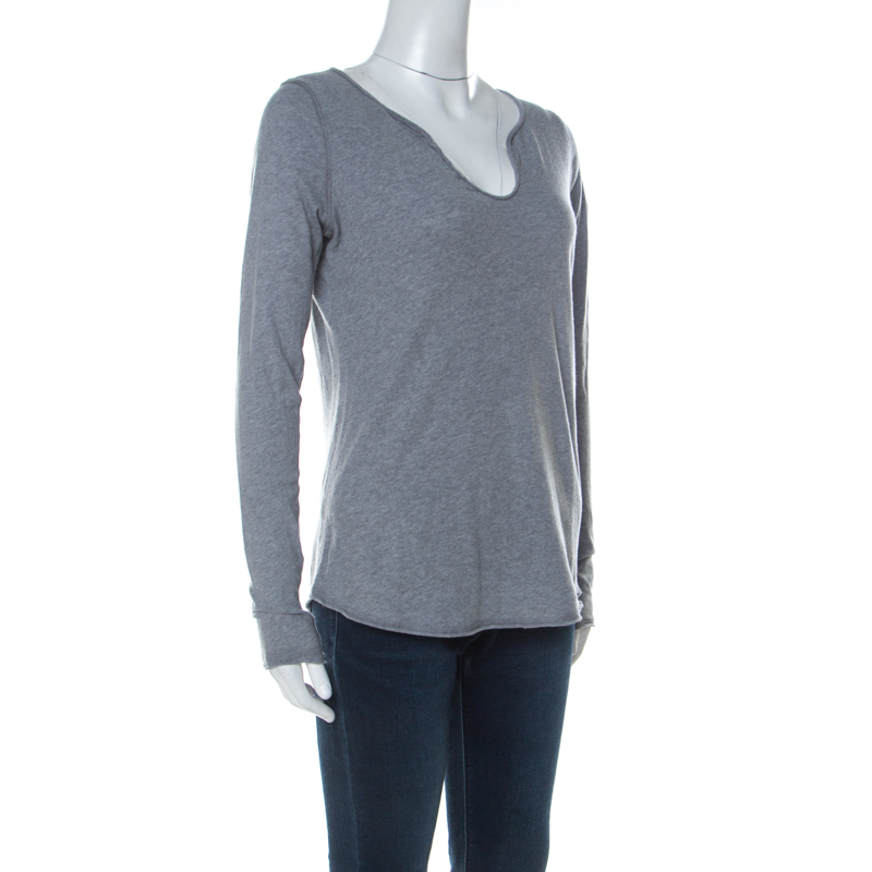 

Zadig and Voltaire Grey Cotton Long Sleeve Tunys Rhinestone T-Shirt