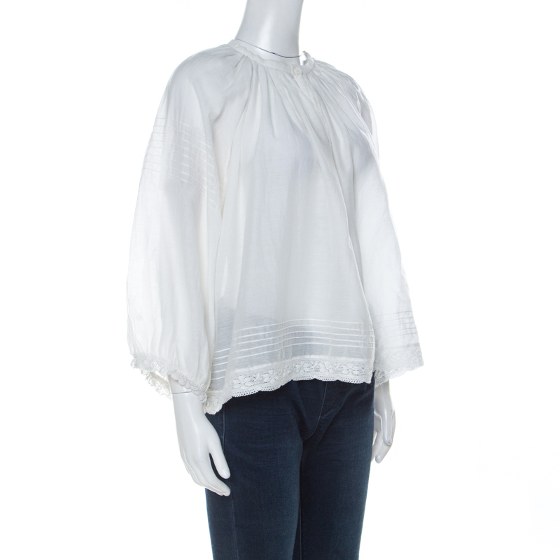 

Zadig and Voltaire White Cotton Blend Lace Trim Trone Deluxe Blouse