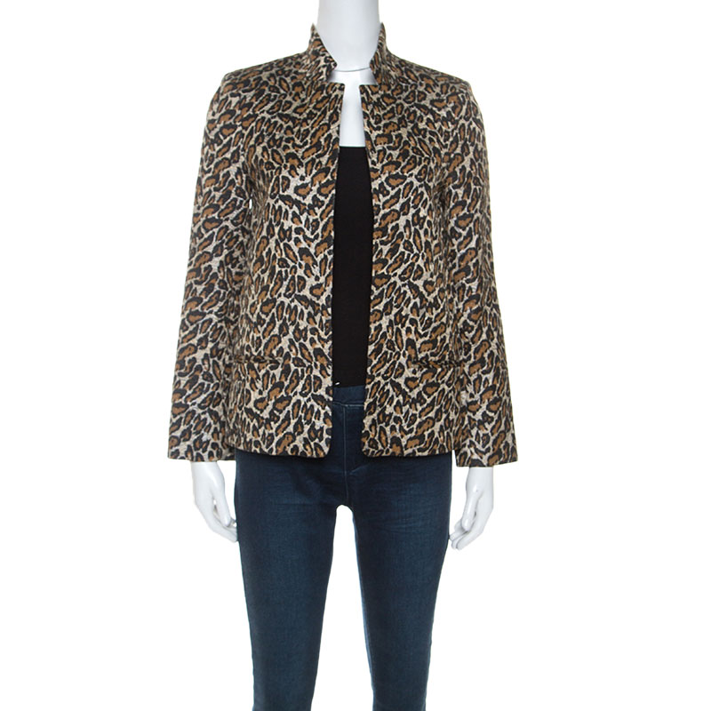 Pre Owned Zadig and Voltaire Beige Leopard Print Jacquard Volly Leo Blazer S