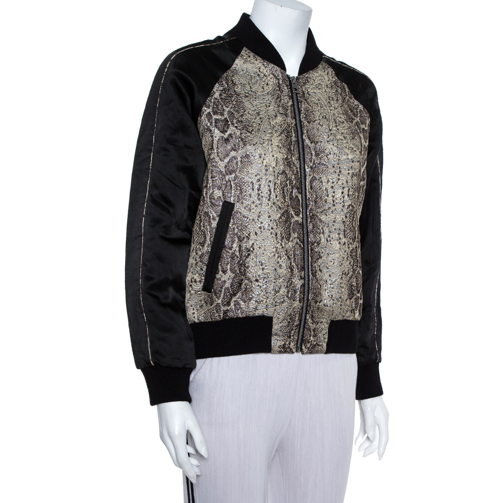 

Zadig and Voltaire Black Jacquard & Linen Billy Snake Deluxe Bomber Jacket