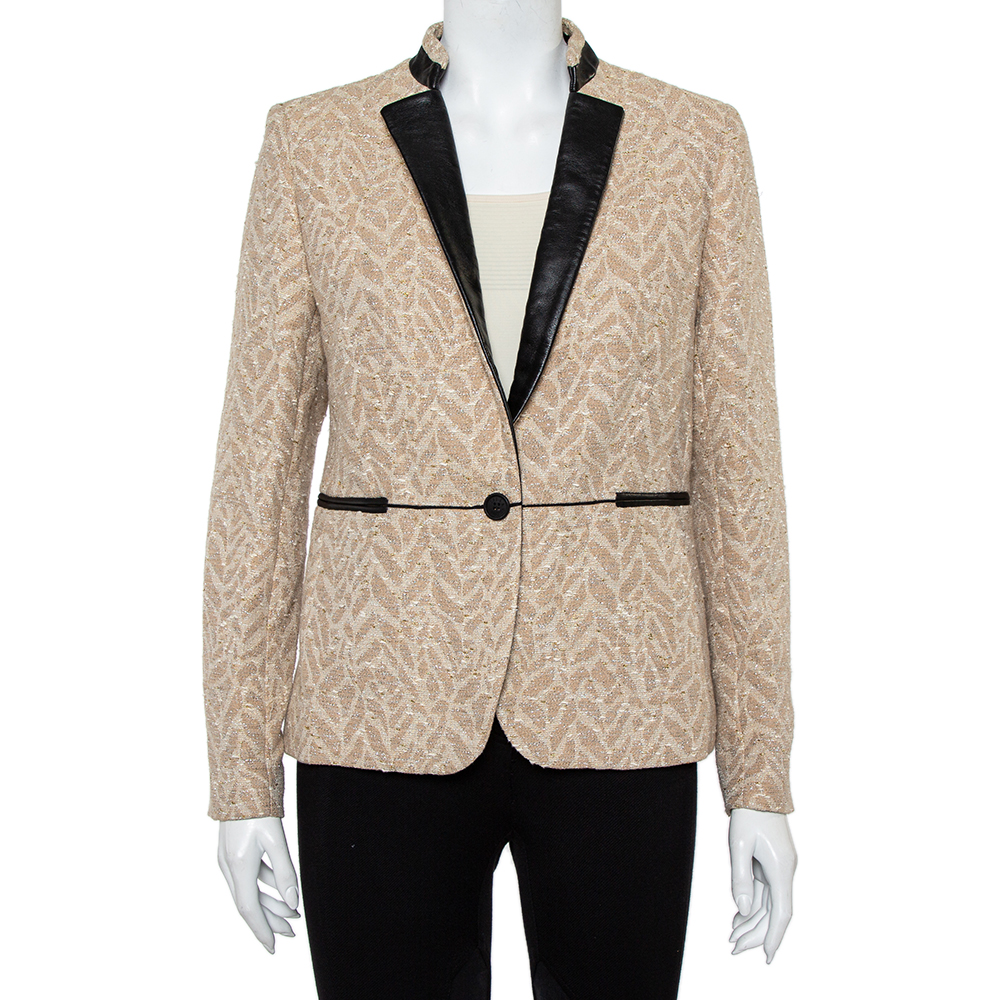 Pre-owned Zadig And Voltaire Beige Lurex Detail Leather Trim Detail Victana Deluxe Blazer M