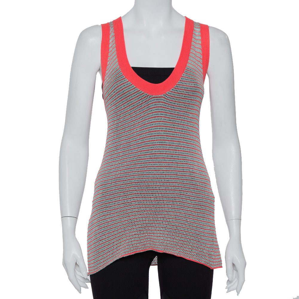 Pre-owned Zadig And Voltaire Zadig & Voltaire Pink Striped Knit Joss Fishnet Tank Top S