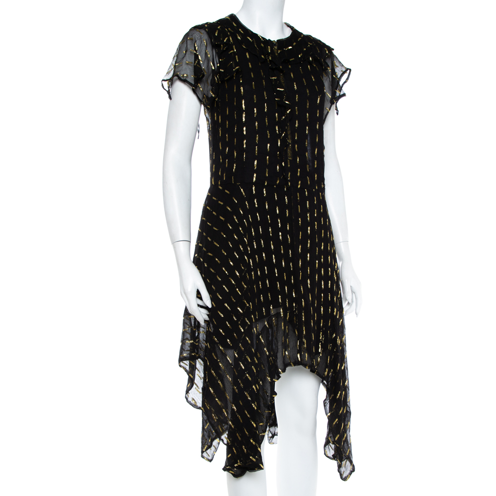 

Zadig&Voltaire Noir Crepe Lurex Detail Rool Shiny Asymmetric Hem Dress, Black