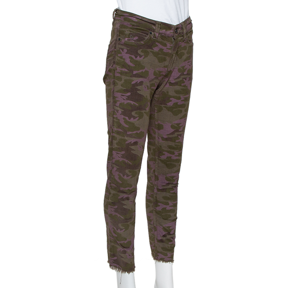 

Zadig and Voltaire Green Camouflage Velvet Frayed Hem Paule Jeans