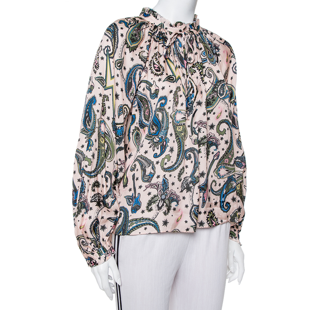 

Zadig&Voltaire Pale Pink Paisley Printed Crepe Therese Top