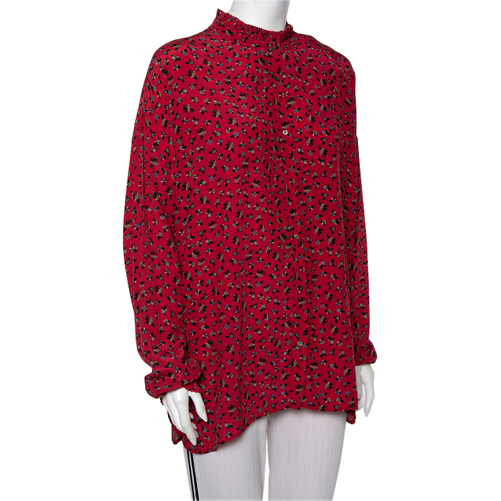 

Zadig and Voltaire Red Floral Printed Crepe Ruffle Detail Tamis Liberty Shirt