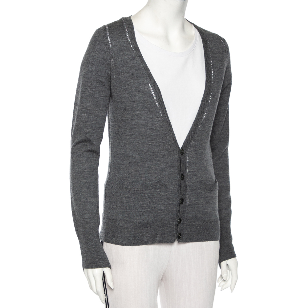 

Zadig and Voltaire Grey Wool Distressed Button Front Miriad Cardigan