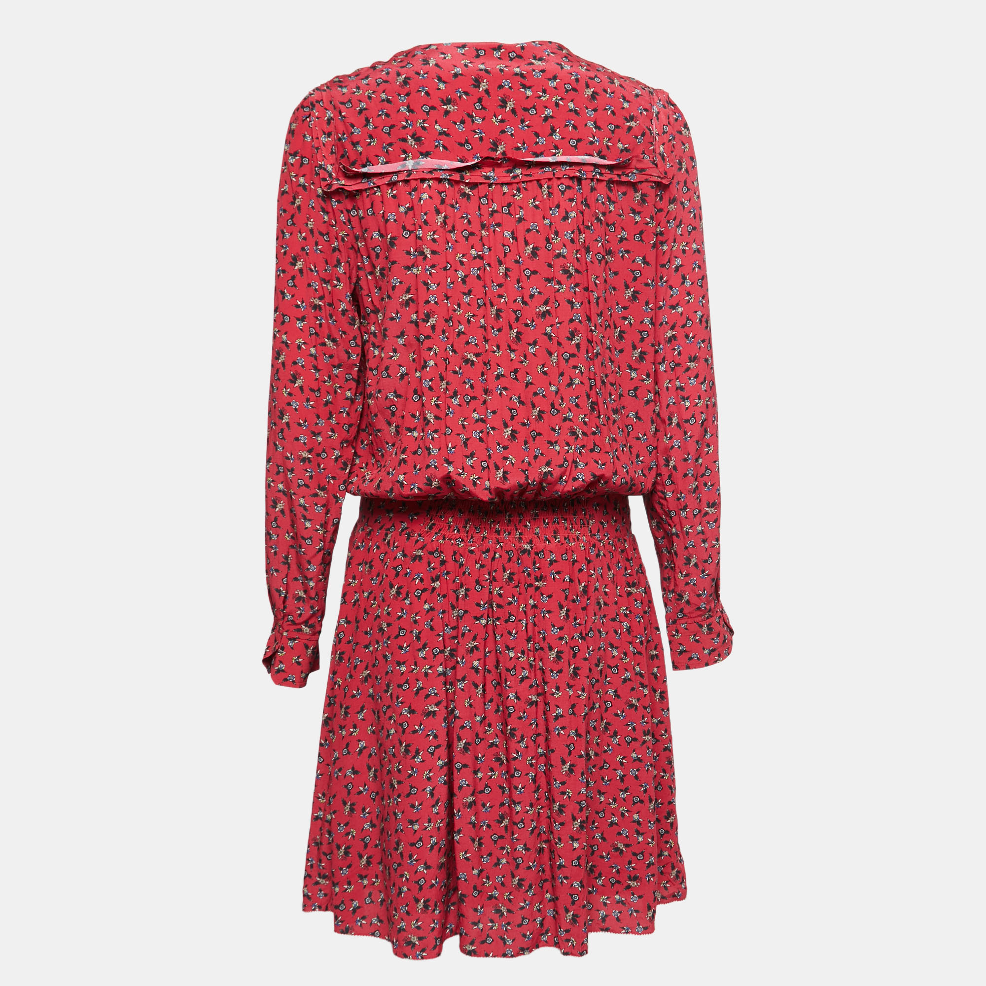 

Zadig and Voltaire Red Floral Printed Tie Detailed Full Sleeve Short Dress