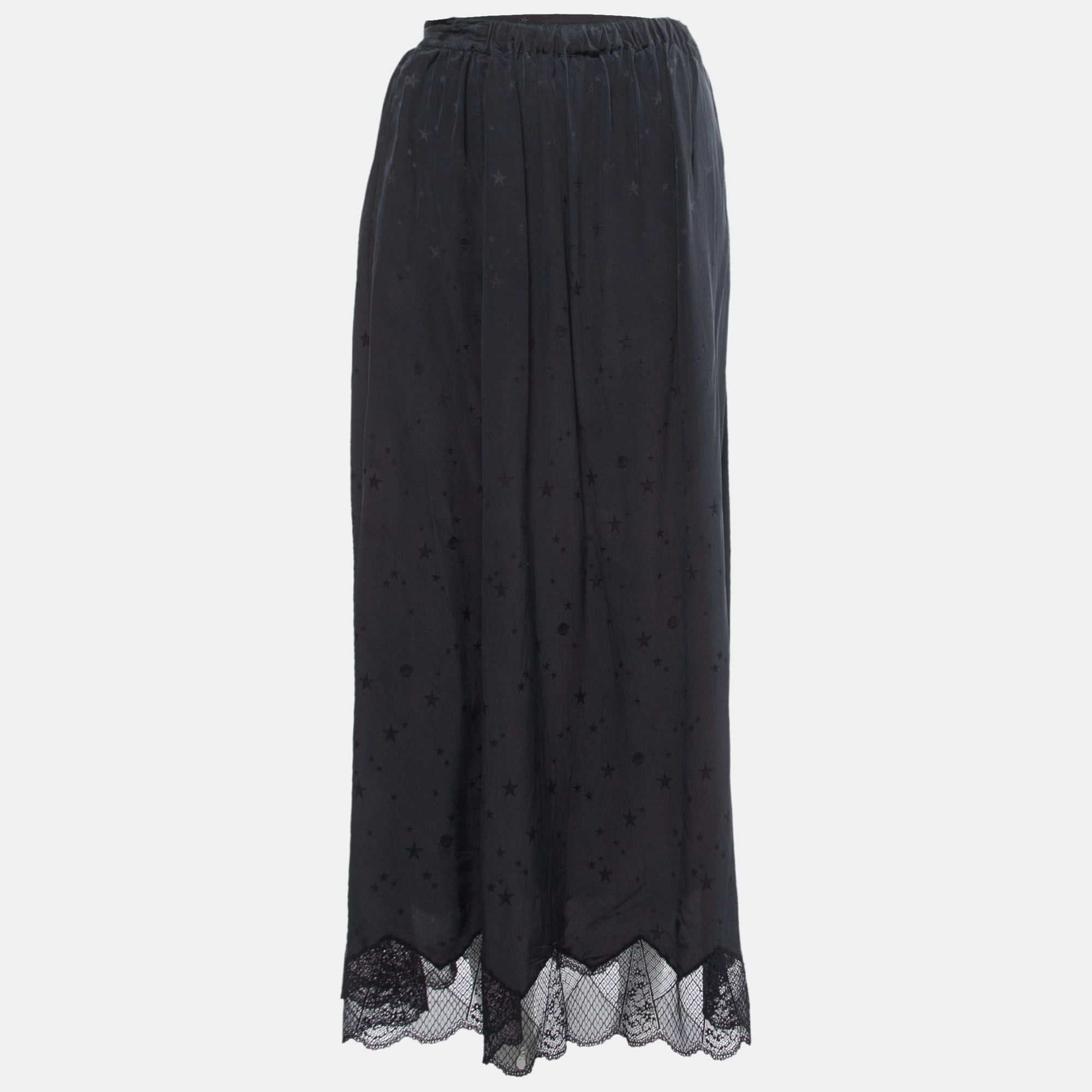 

Zadig & Voltaire Midnight Blue Star Patterned Silk Lace Trimmed Skirt