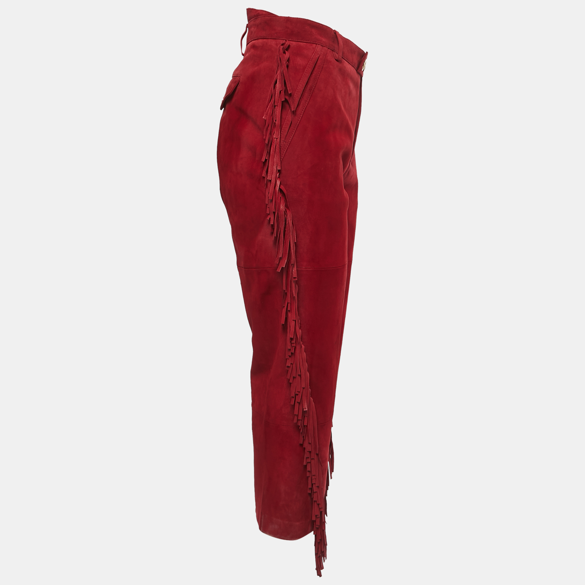 

Zadig & Voltaire Red Leather Fringed Trousers