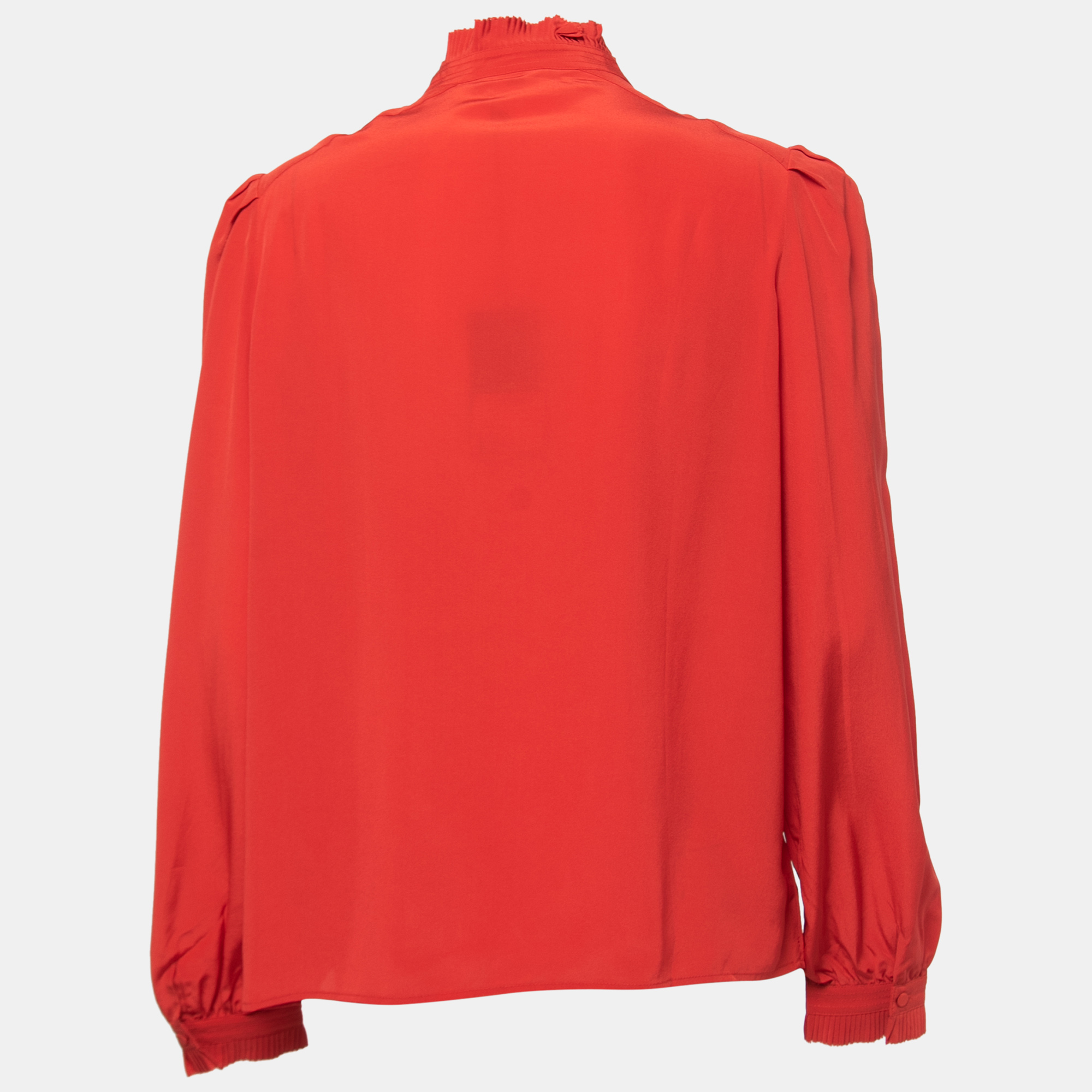 

Zadig & Voltaire Deluxe Red Silk Ruffled Button Front Long Sleeve Blouse