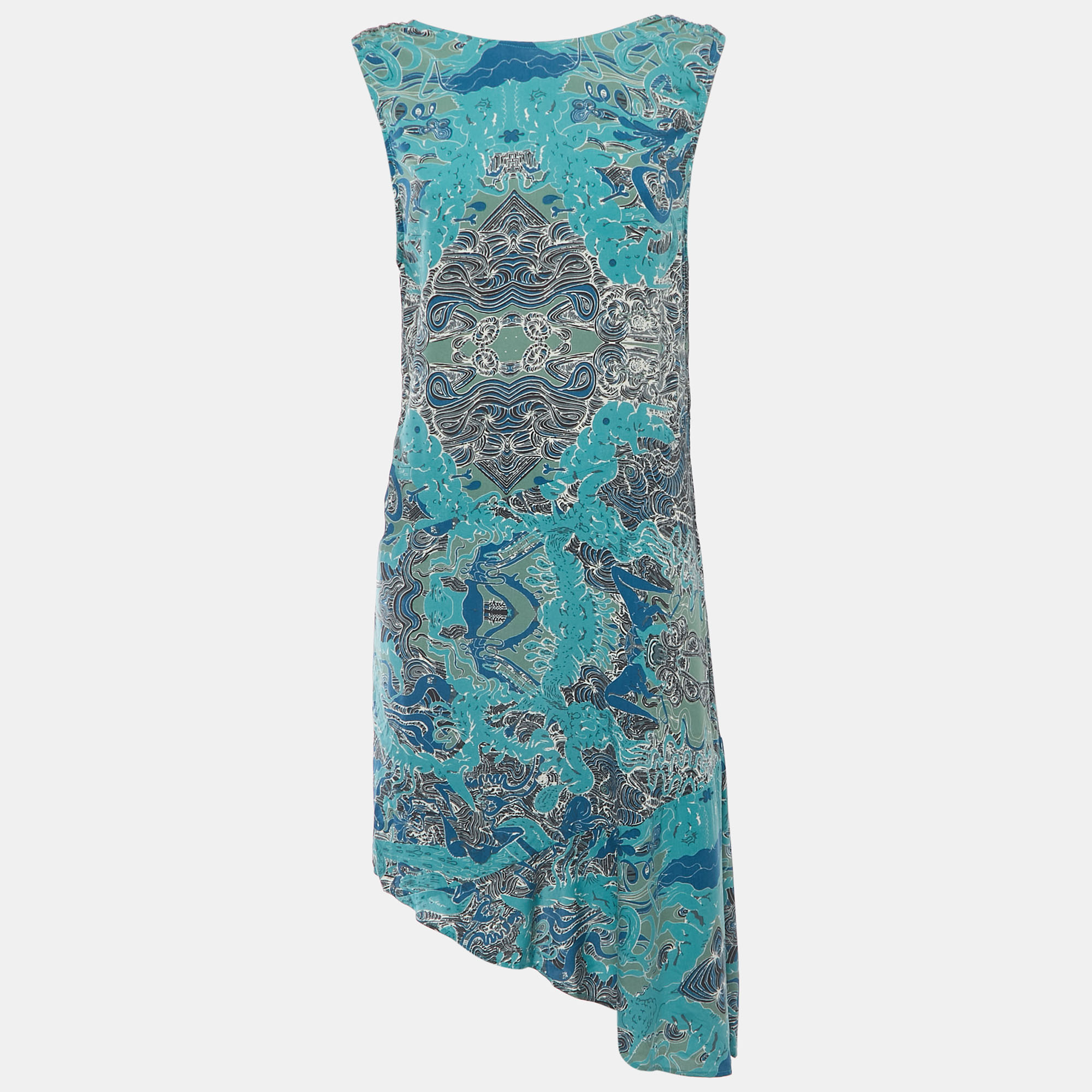 

Zadig & Voltaire Blue Root Print Raw Edge Detailed Asymmetrical Sleeveless Dress