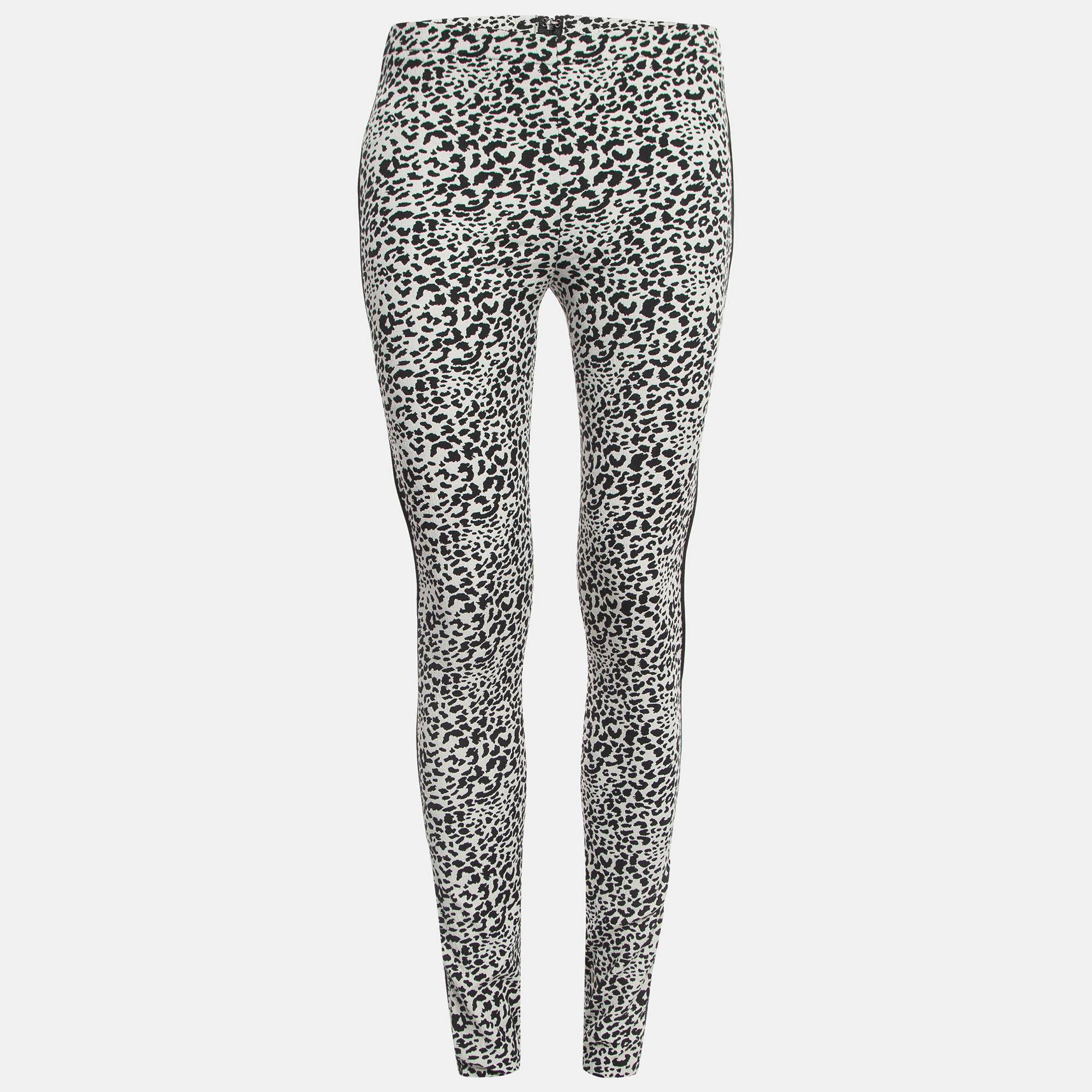Pre-owned Zadig & Voltaire Black/white Animal Print Cotton Blend Skinny Trousers M
