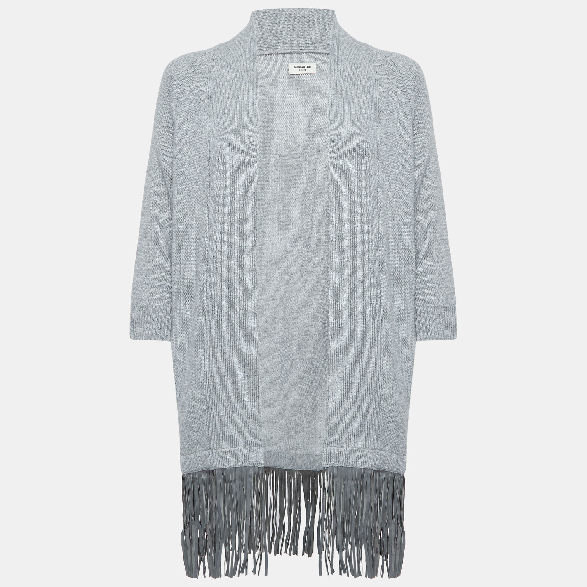 

Zadig & Voltaire Grey Cashmere Knit Open Front Fringed Cardigan XS/S