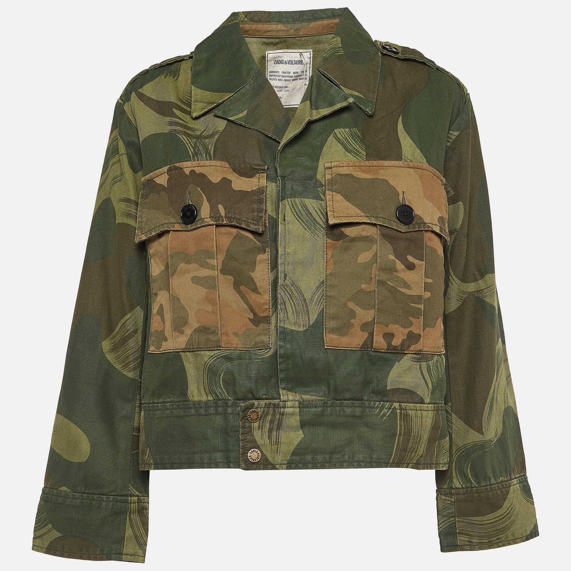 

Zadig & Voltaire Military Green Camouflage Cotton Blend Button Front Jacket