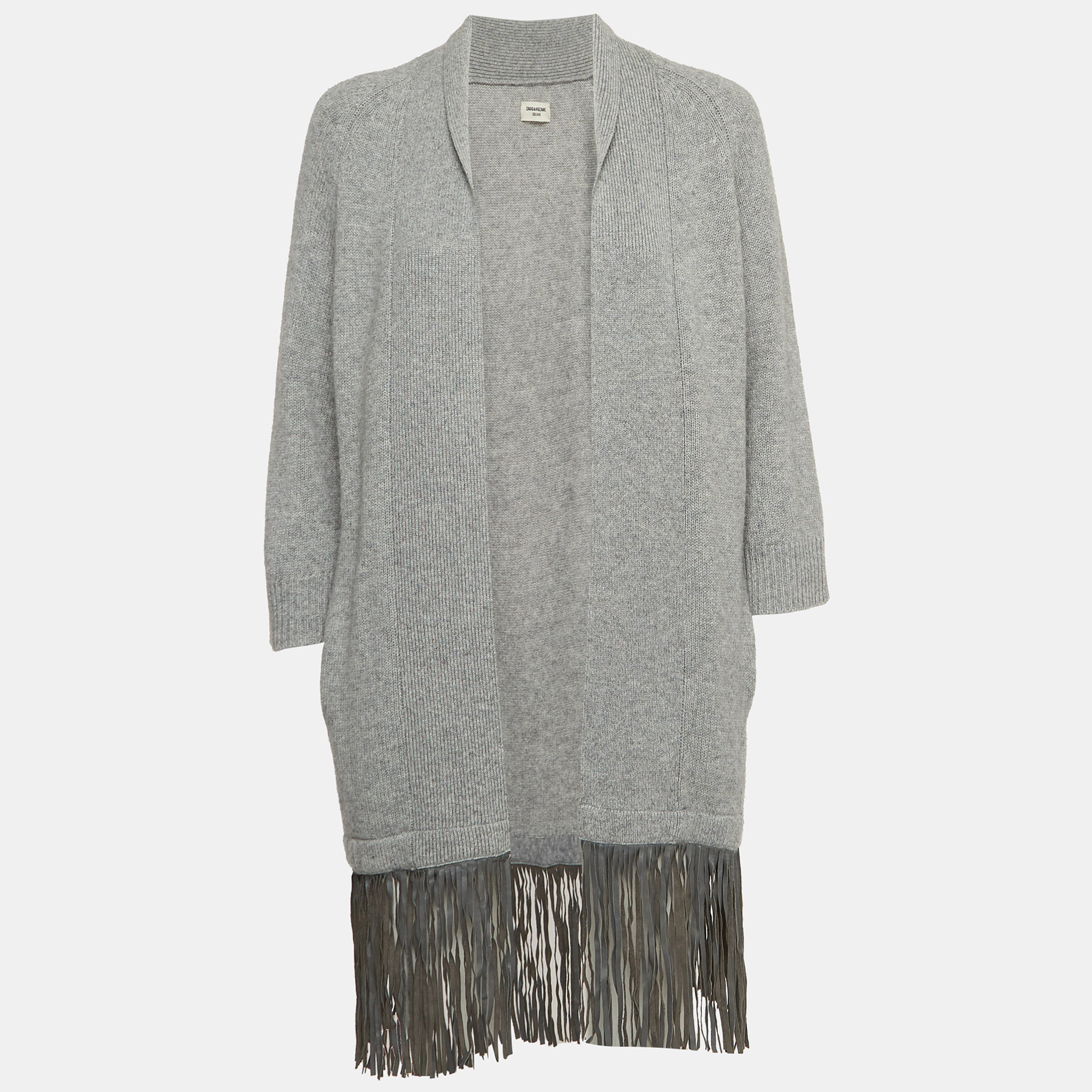 

Zadig & Voltaire Delux Grey Cashmere Knit Open Front Fringed Cardigan /S