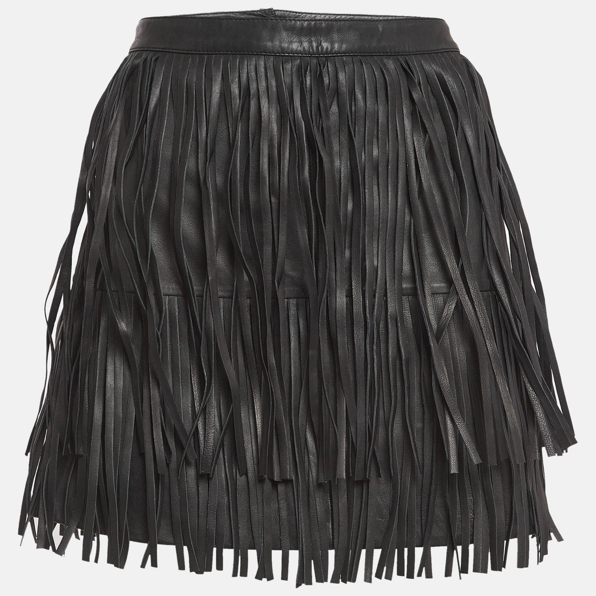 

Zadig & Voltaire Black Leather Fringed Mini Skirt M