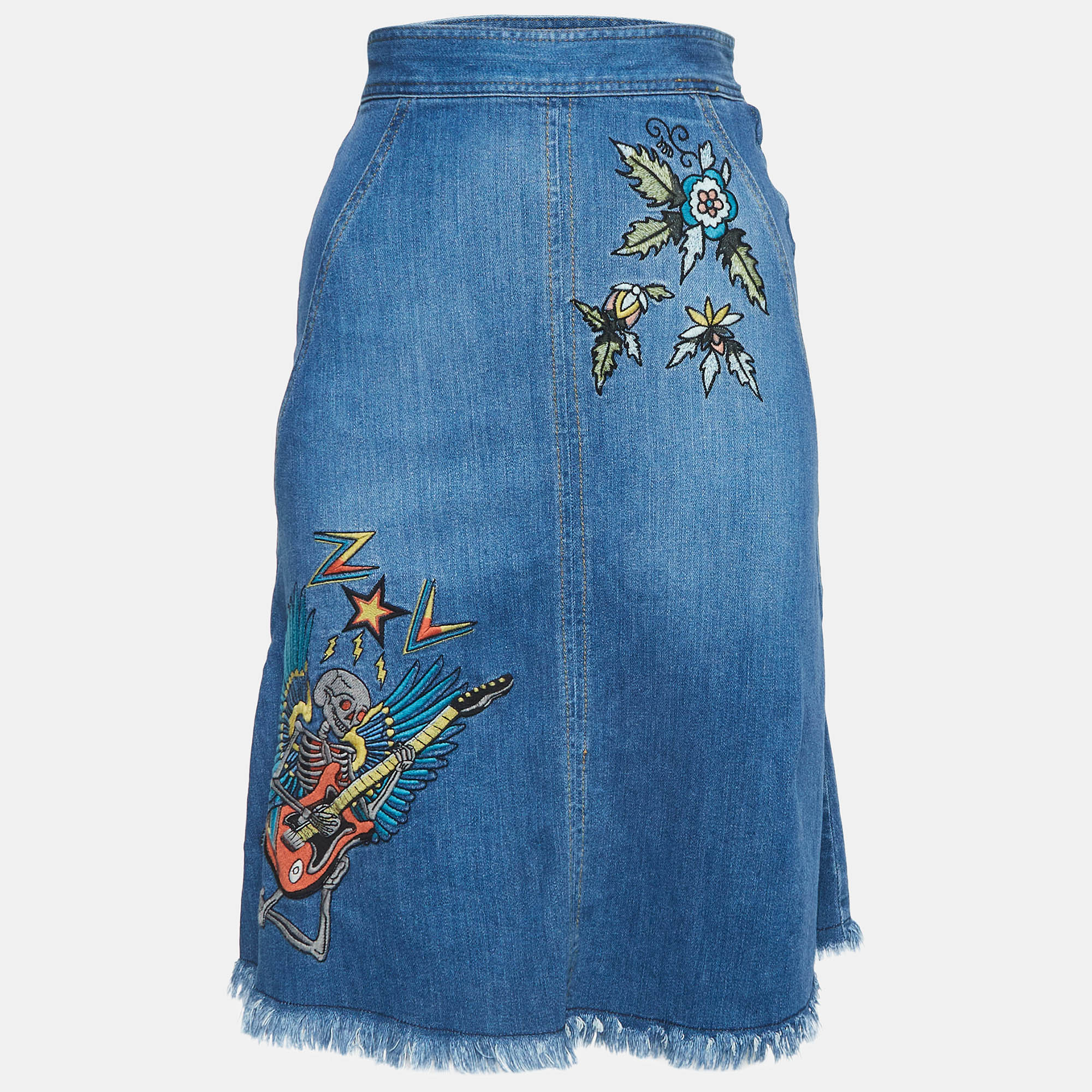 

Zadig & Voltaire Blue Embroidered Denim Knee Length Skirt