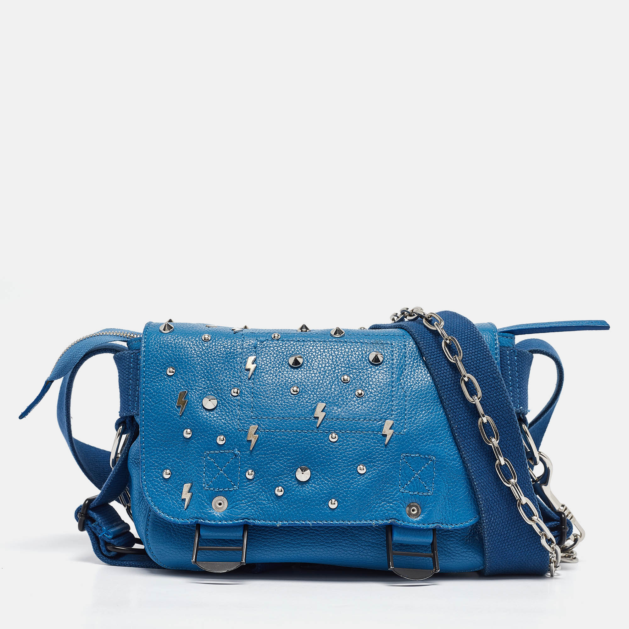 

Zadig & Voltaire Blue Studded Leather Flap Crossbody Bag