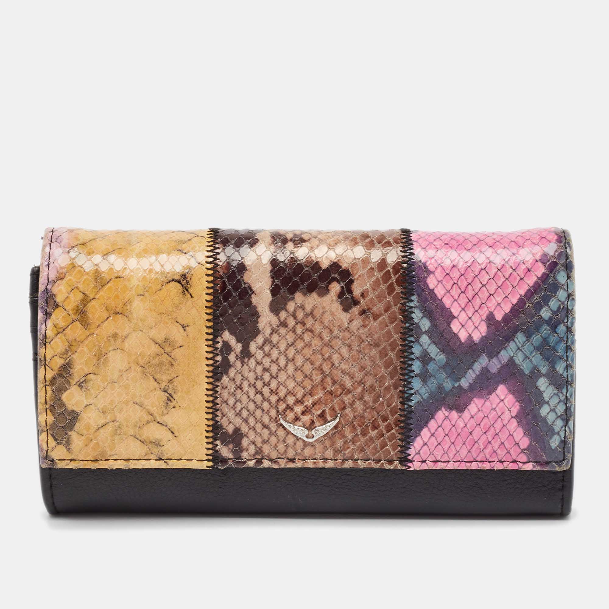 

Zadig & Voltaire Multicolor Python Embossed and Leather Flap Continental Wallet