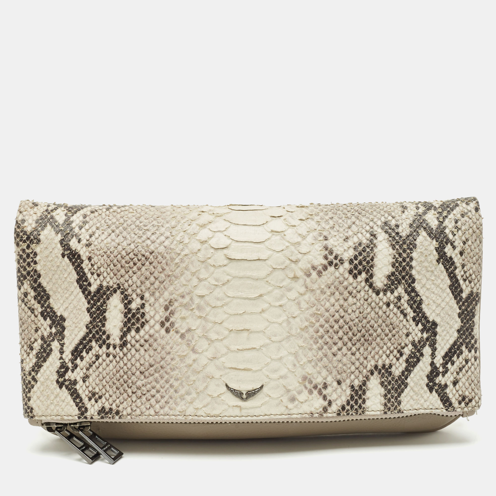 

Zadig & Voltaire Grey Python Embossed Leather Rock Foldover Clutch Bag