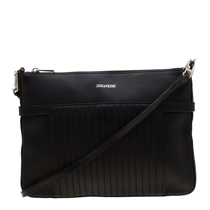 Pre Owned Zadig & Voltaire Black Leather Panglo Crossbody Bag