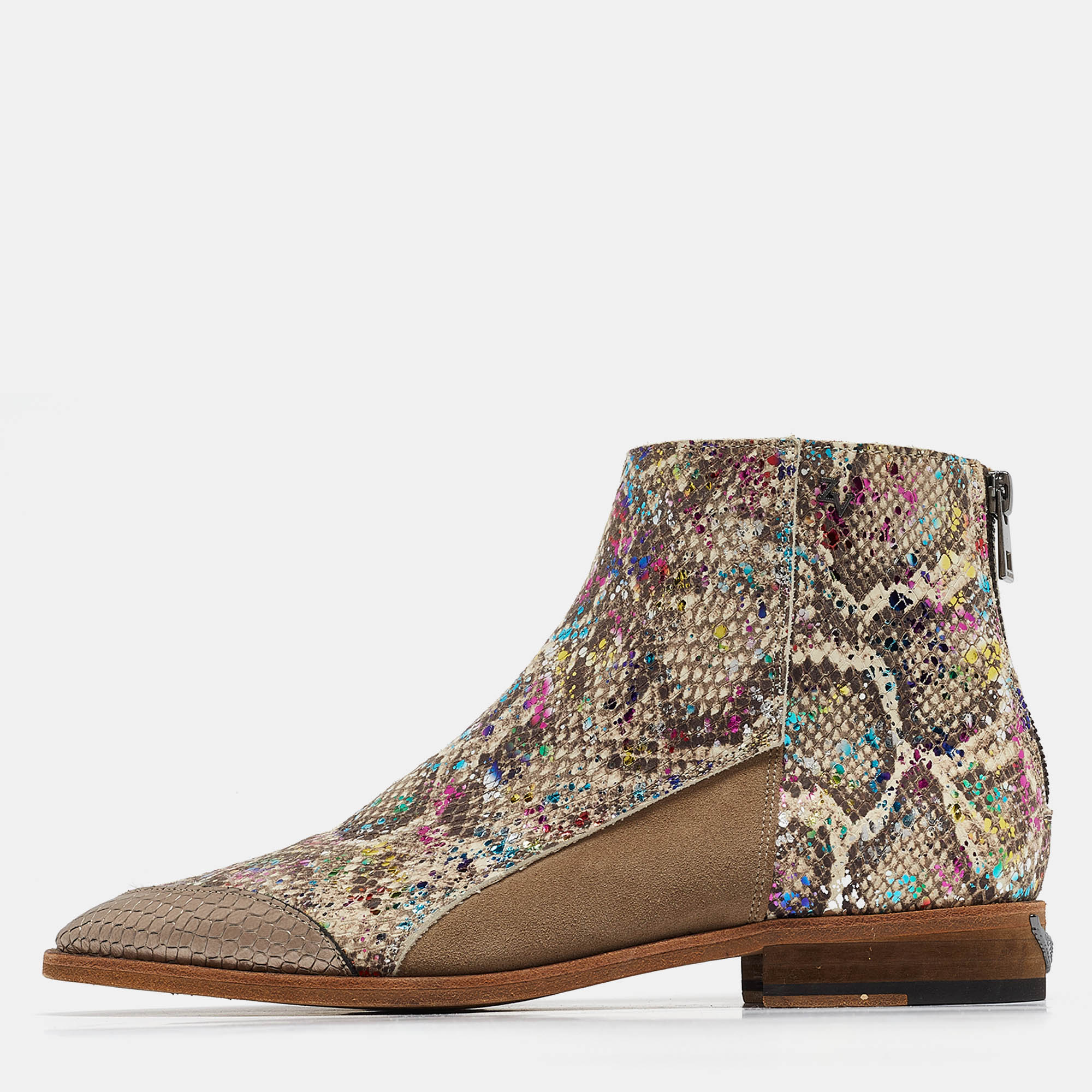 

Zadig & Voltaire Multicolor Python Embossed And Suede Ankle Boots Size