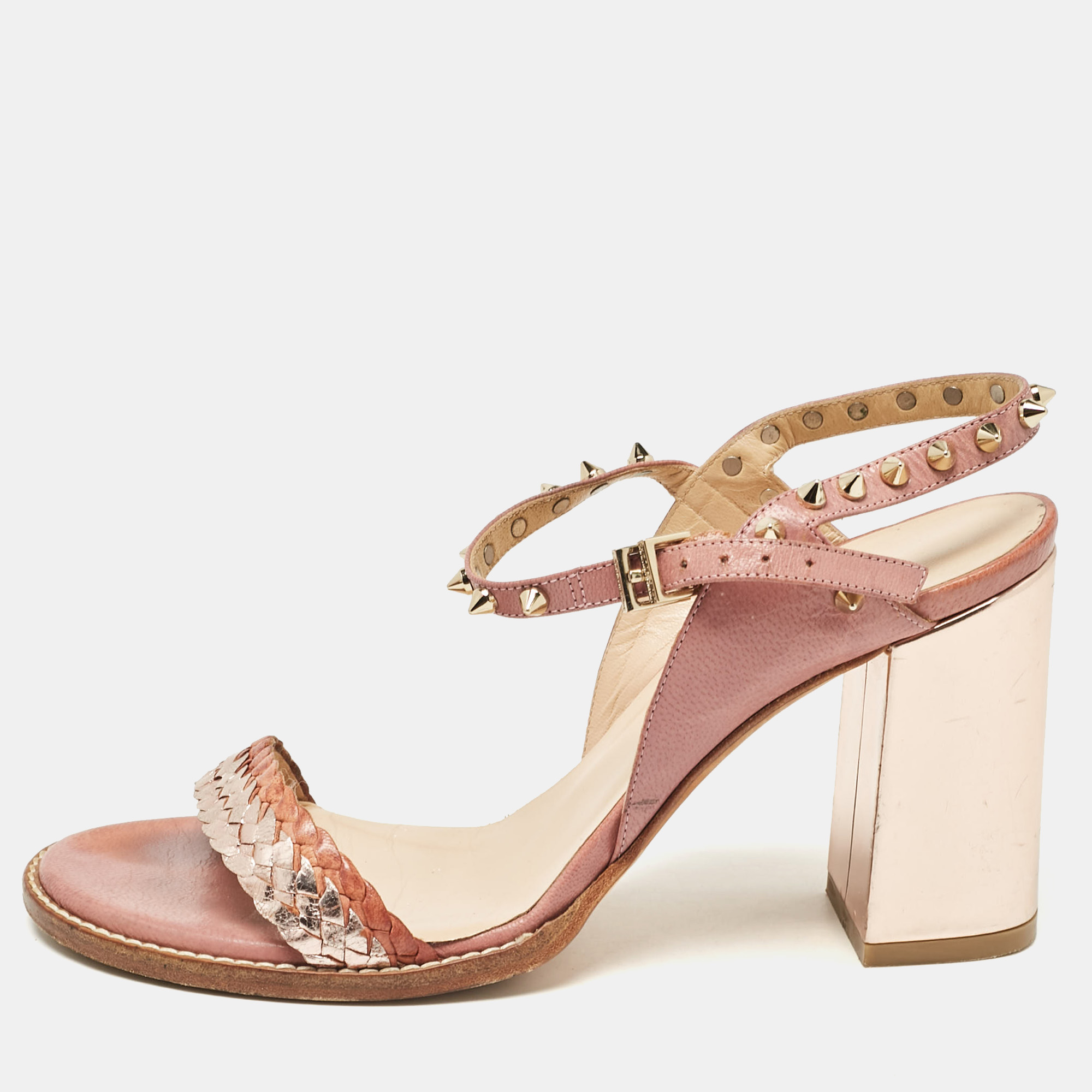 

Zadig & Voltaire Metallic/Pink Leather Ankle Strap Sandals Size