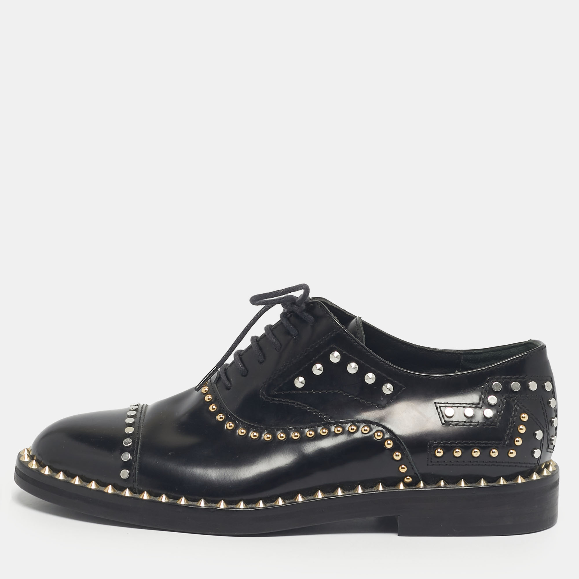 Pre-owned Zadig & Voltaire Black Leather Studded Youth Clous Oxfords Size 36