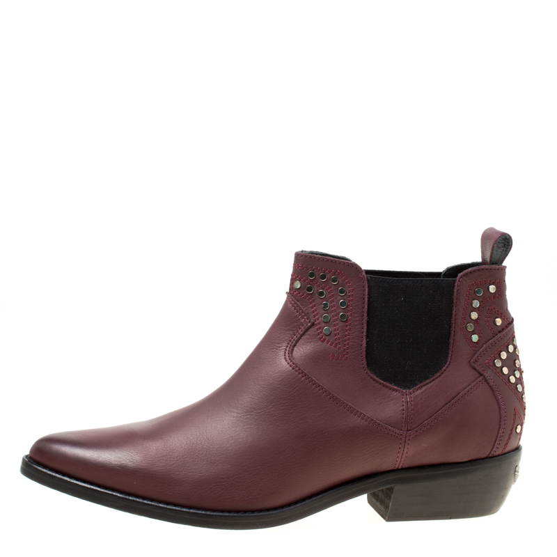 

Zadig and Voltaire Burgundy Leather Thylana Studded Ankle Boots Size