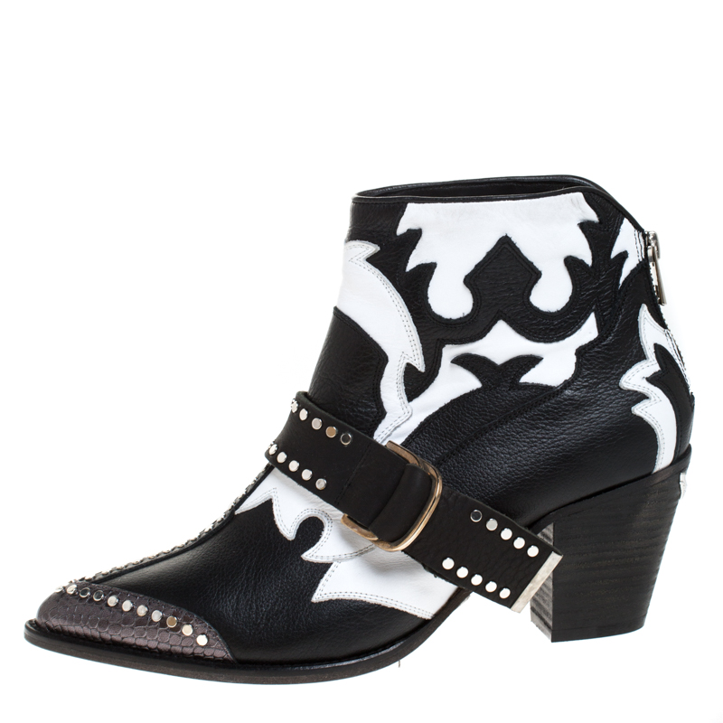 

Zadig and Voltaire Black/White Leather Cara Ankle Boots Size