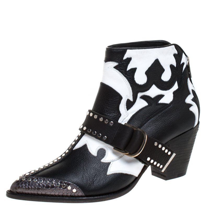 Zadig and Voltaire Black/White Leather Cara Ankle Boots Size 40 Zadig ...