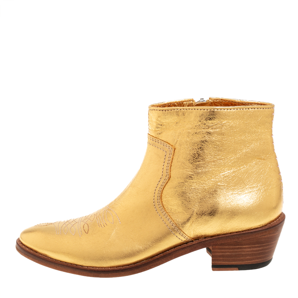 

Zadig And Voltaire Metallic Gold Leather Pilar Ankle Boots Size