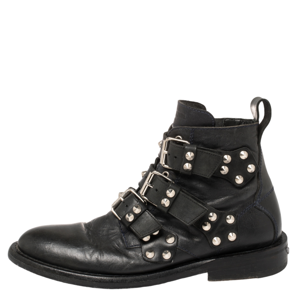 

Zadig and Voltaire Black Leather Studded Laureen Ankle Boots Size