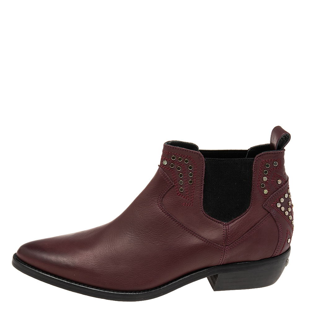 

Zadig and Voltaire Burgundy Leather Embellished Ankle Boots Size