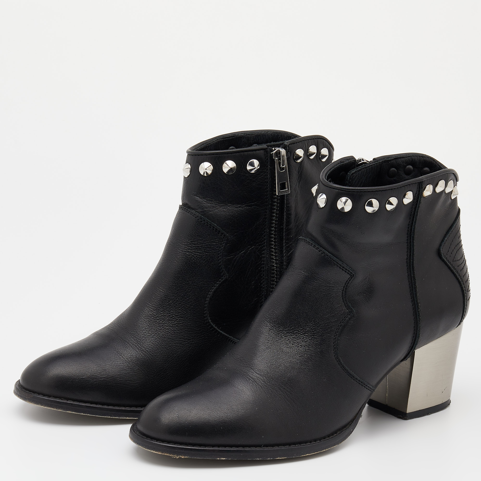 

Zadig & Voltaire Black Leather Studded Molly Ankle Boots Size