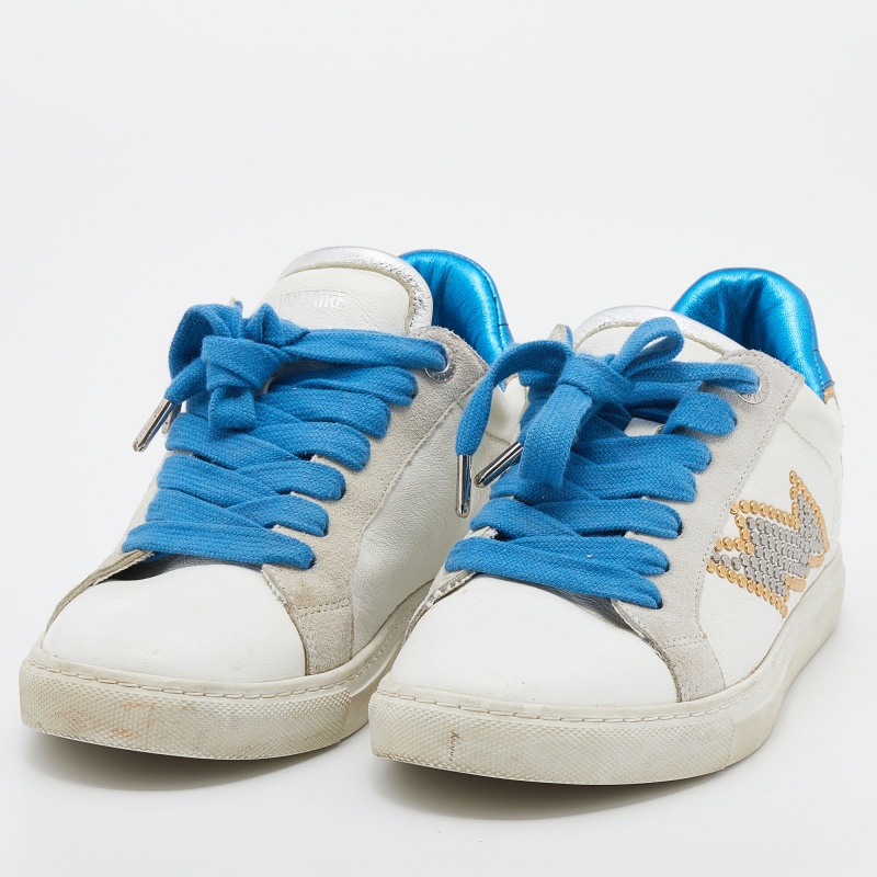 

Zadig&Voltaire Multicolor Leather And Suede Studded Low Top Sneakers Size 40