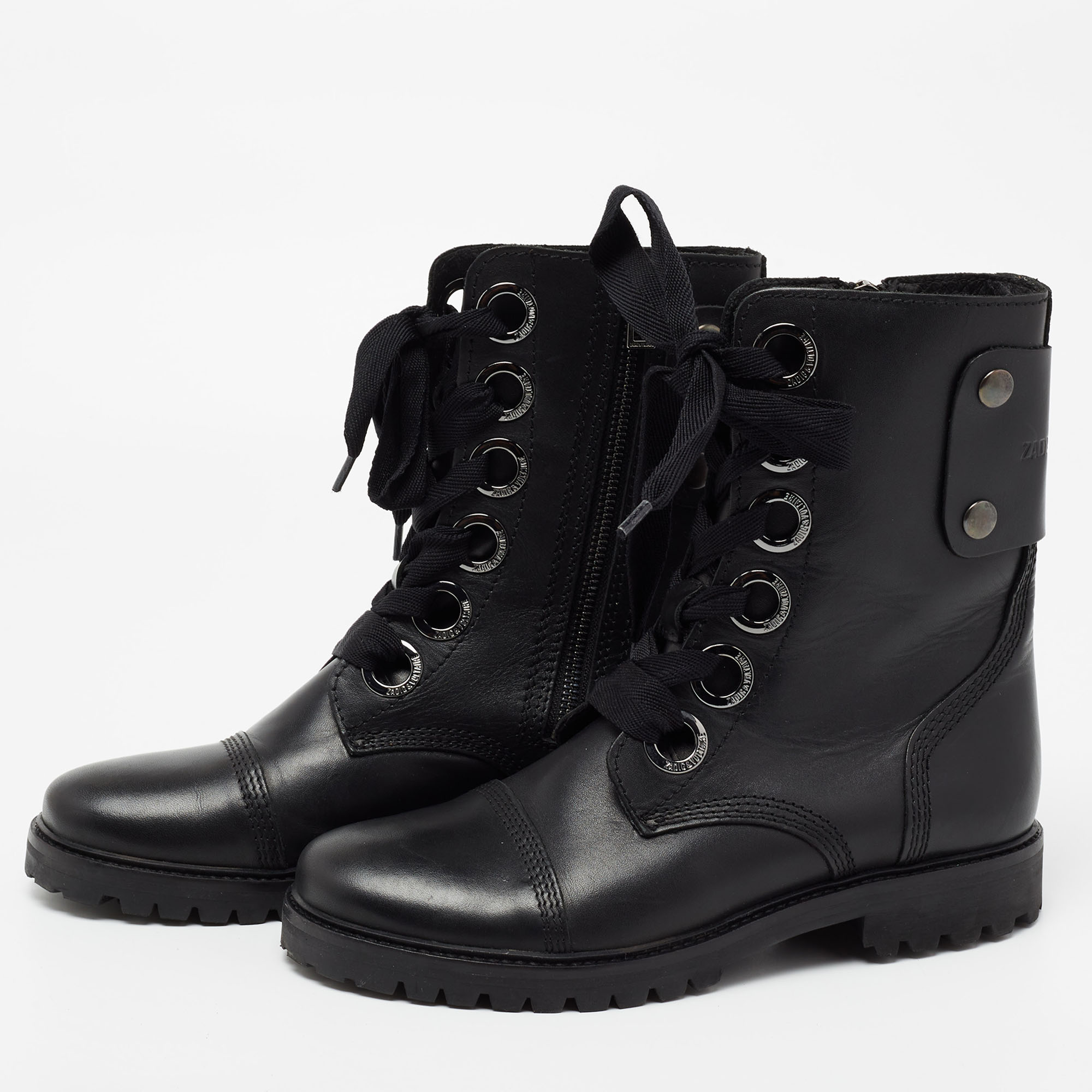 

Zadig & Voltaire Black Leather Combat Boots Size