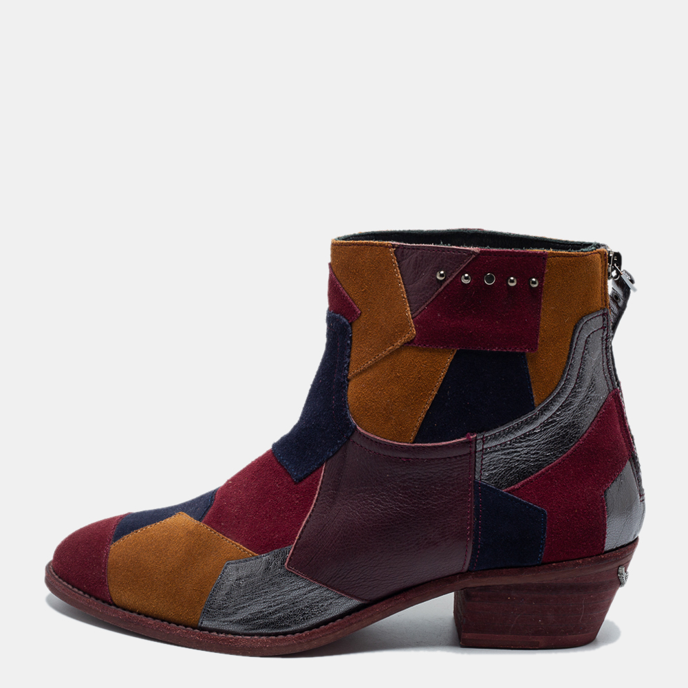 Pre Owned Zadig & Voltaire Multicolor Suede and Leather Ankle Boots Size 38