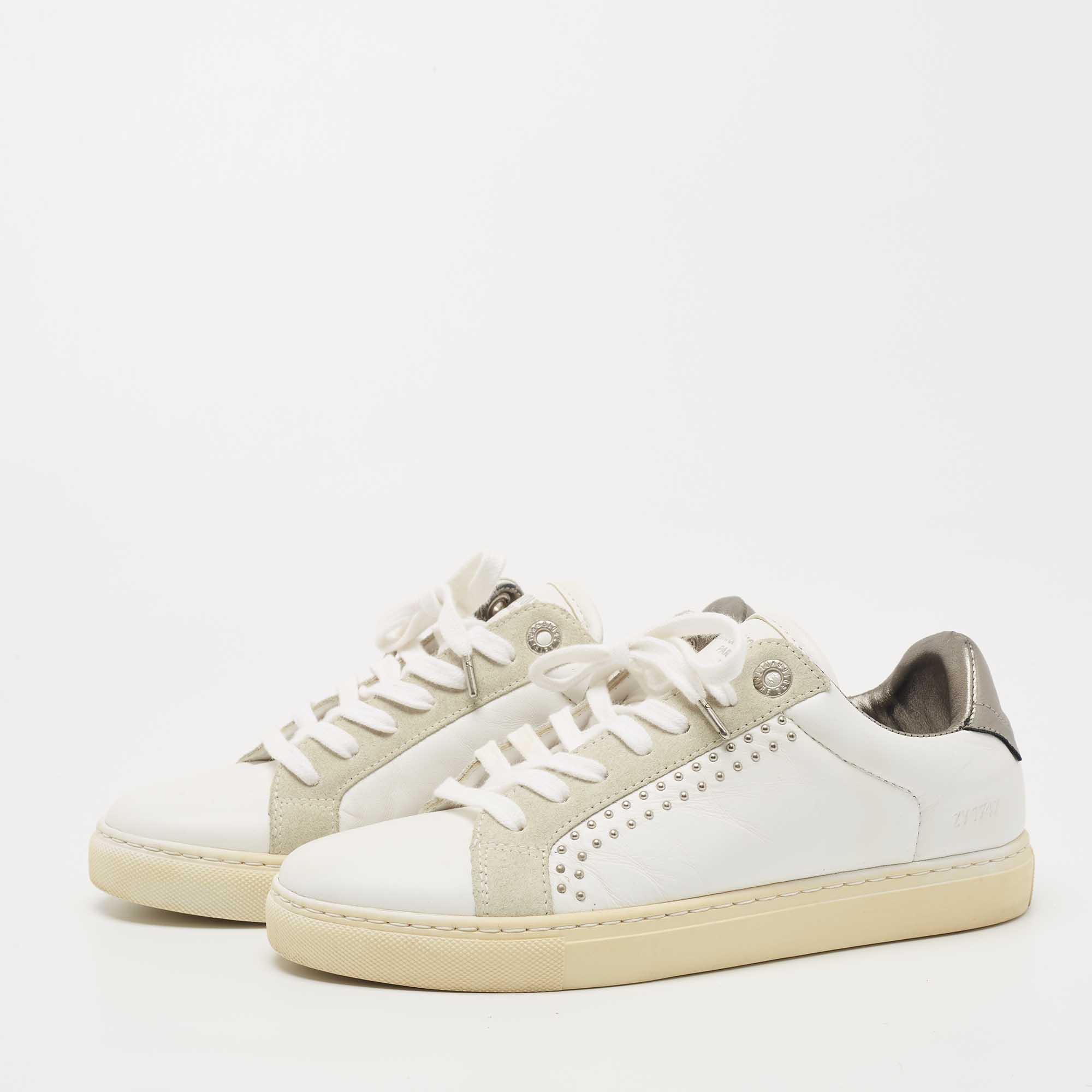 

Zadig and Voltaire White Leather Studded Low Top Sneakers Size