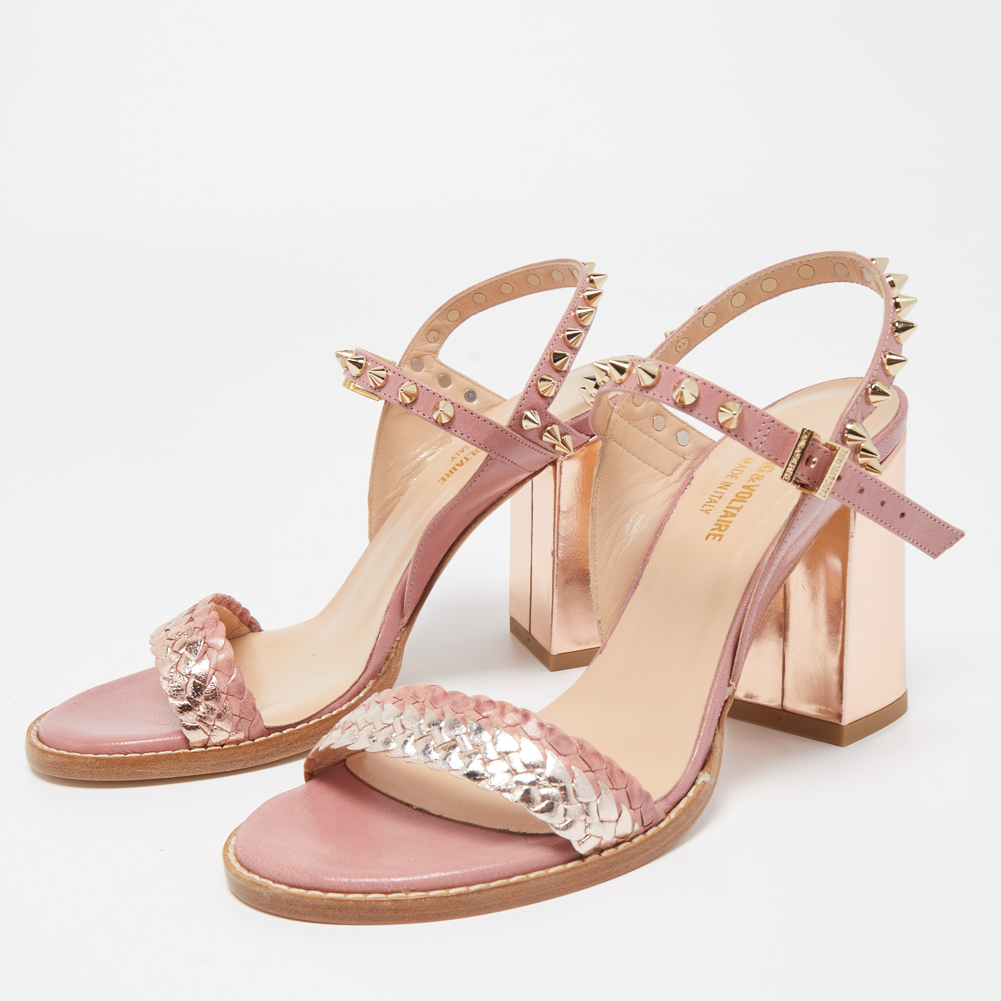 

Zadig&Voltaire Metallic/Pink Leather Ankle Strap Sandals Size