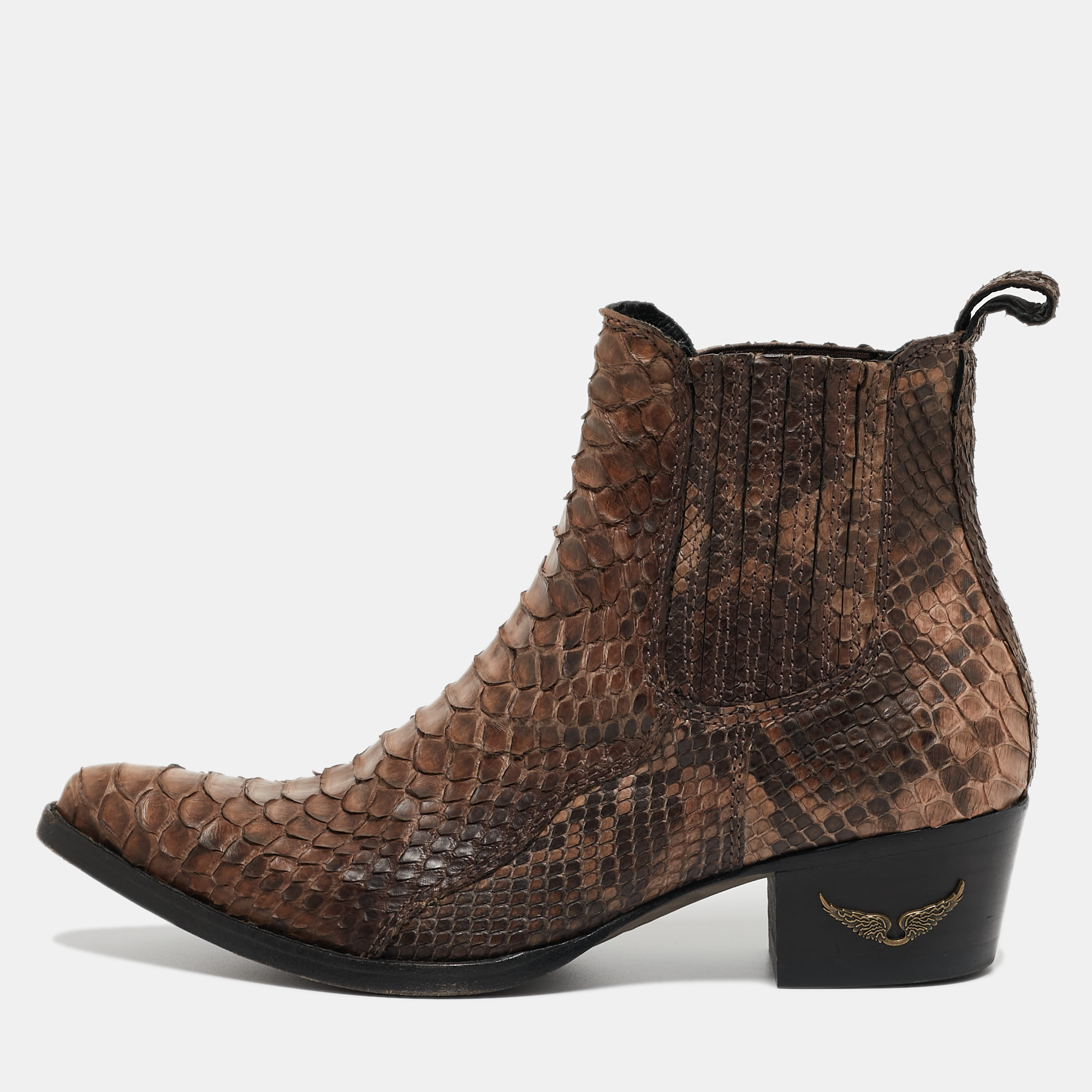 Pre-owned Zadig & Voltaire Zadig And Voltaire Brown/black Python Ankle Boots Size 38