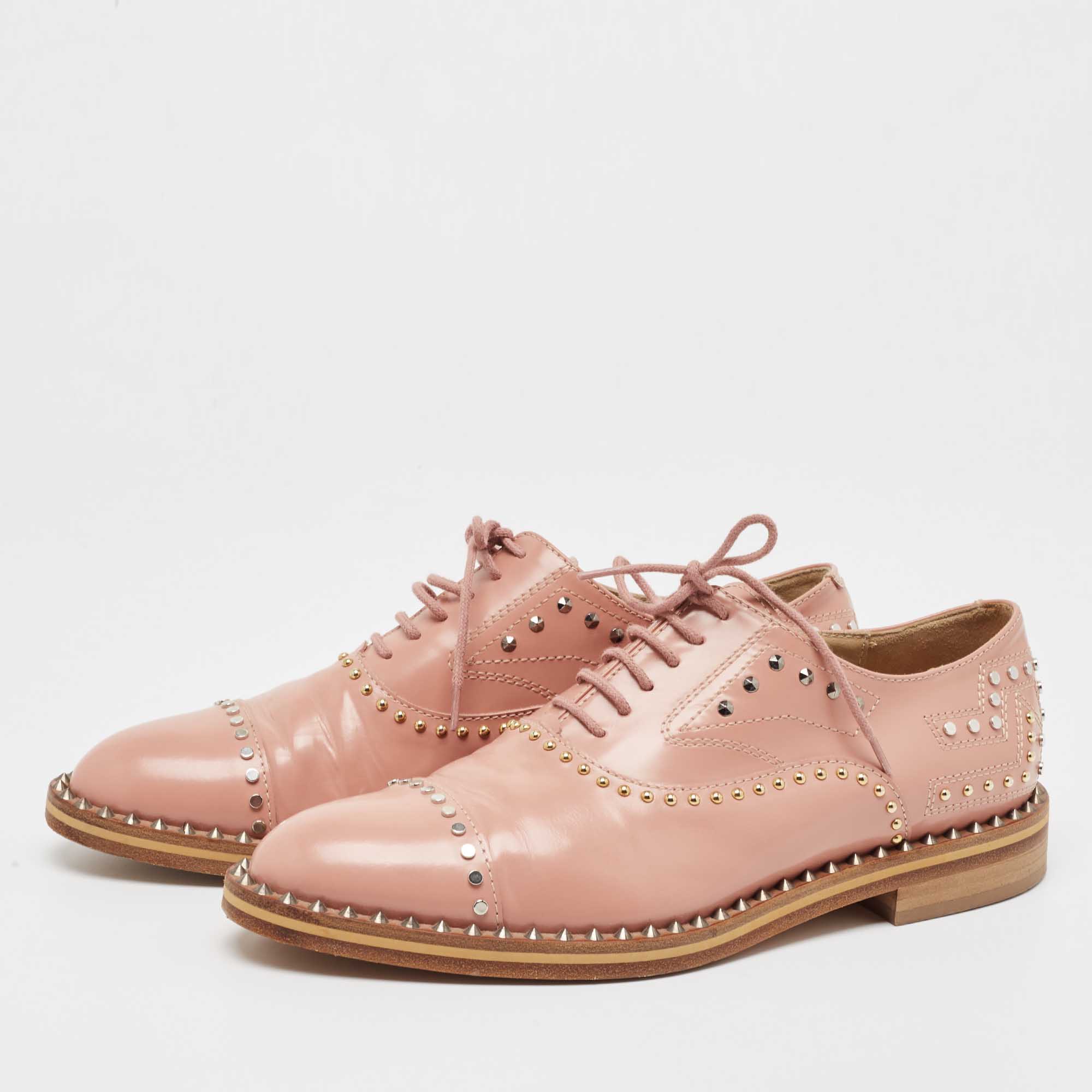 

Zadig & Voltaire Pink Leather Studded Oxfords Size