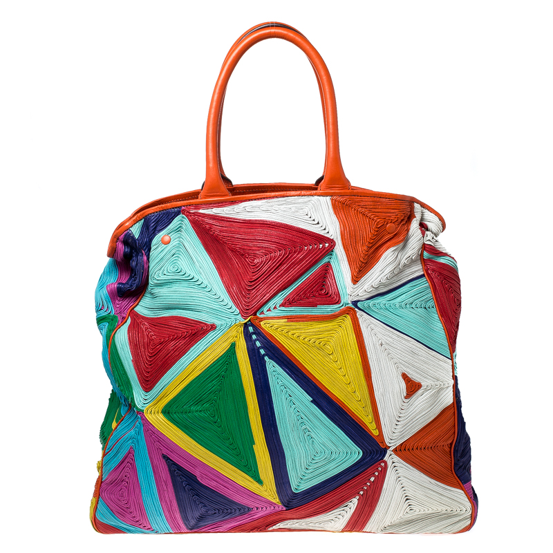 Pre Owned Zagliani Multicolor Woven Leather Shopper Tote